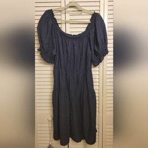 Old Navy Puff Sleeved Tiered Smocked Embroidered Mini Swing Dress Navy XL Tall